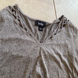 By & By Grey Long Sleeve Cut Out Collar/Tie Front